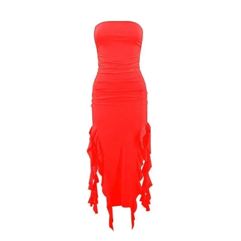 BWQ Long Dresses For Women Slit Sexy Bodycon Sleeveless Jellyfish Dress Hot Girls Fashion Off The Shoulders Maxi Dress Woman